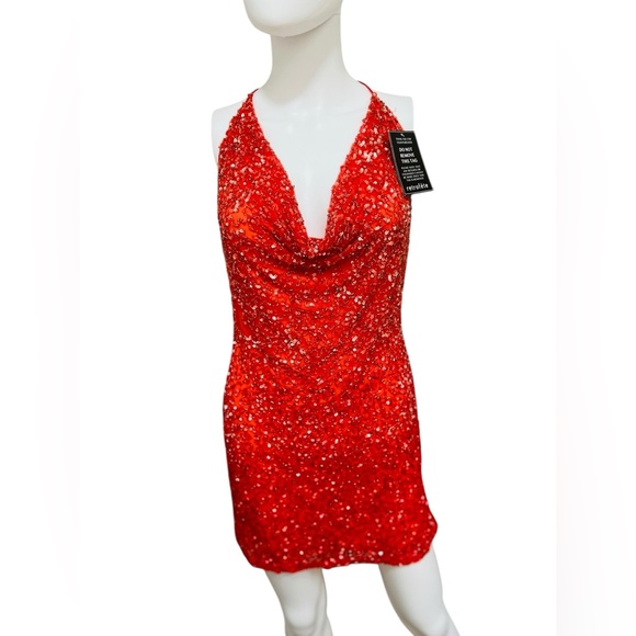 NWT- Retrofete Sequin Orange Backless Mini Mich Dress- Size M- bodycon, beaded. - Picture 4 of 11